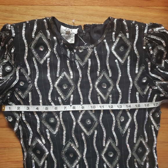 JMC Medium Beaded Sequin Dress  Black Short Sleeve Silk Cocktail  party Wear NWT - Picture 5 of 8